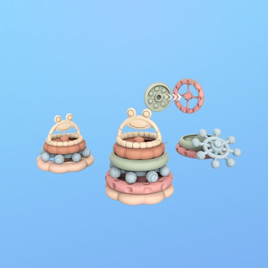 Stacking Rings Toys for Babies Safe Silicone Teething  Nesting Cups, 6 Pcs Frog Learning Tower for Infants 6+ Months, Fun Bath Toy for Toddlers 1 3 Years