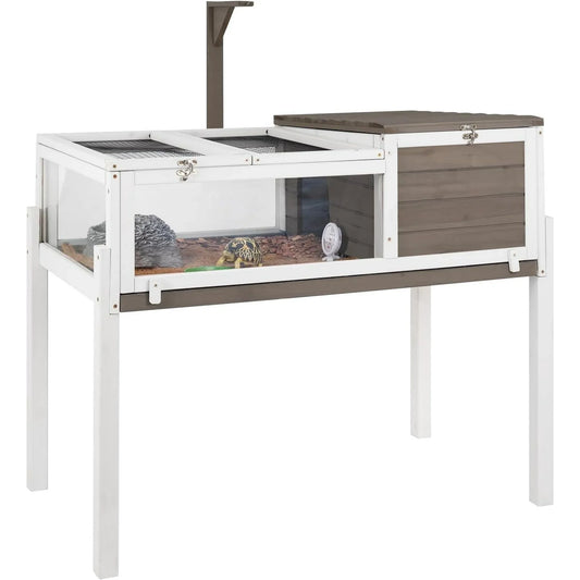 PETSCOSSET Tortoise Habitat Turtle Enclosure with Detachable Legs, Wooden Indoor Reptile Cage for Small Animals with Leakproof Tray
