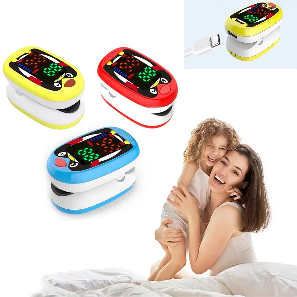 Pulse Oximeter, Rechargeable Oximeter for Kids Children, Blood Oxygen Saturation, Pulse Rate Monitor, Cute Cartoon Design, USB C Charging
