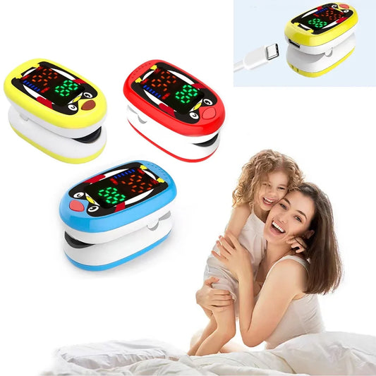 Pulse Oximeter, Rechargeable Oximeter for Kids Children, Blood Oxygen Saturation, Pulse Rate Monitor, Cute Cartoon Design, USB C Charging