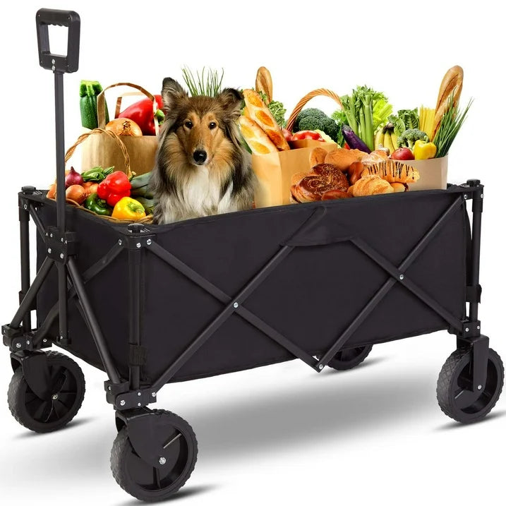 RUNACC 330LBS Folding Wagon Cart, Heavy Duty Garden Cart with All Terrain Wheels Adjustable Handle Portable for Outdoor Beach Gardening Camping Fishing