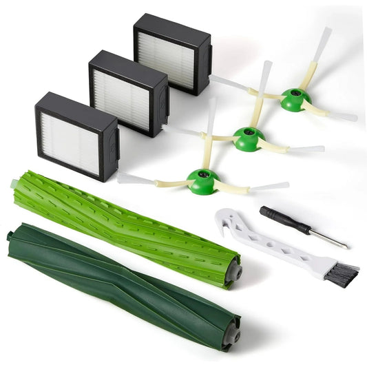 Replacement Parts and Accessories Kit Compatible for iRobot E, I  J Series, Combo i5, j5 Series Robot Vacuum Cleaner, 1 Set Rubber Brushes  3 HEPA Filters  3 Edge Sweeping Brushes