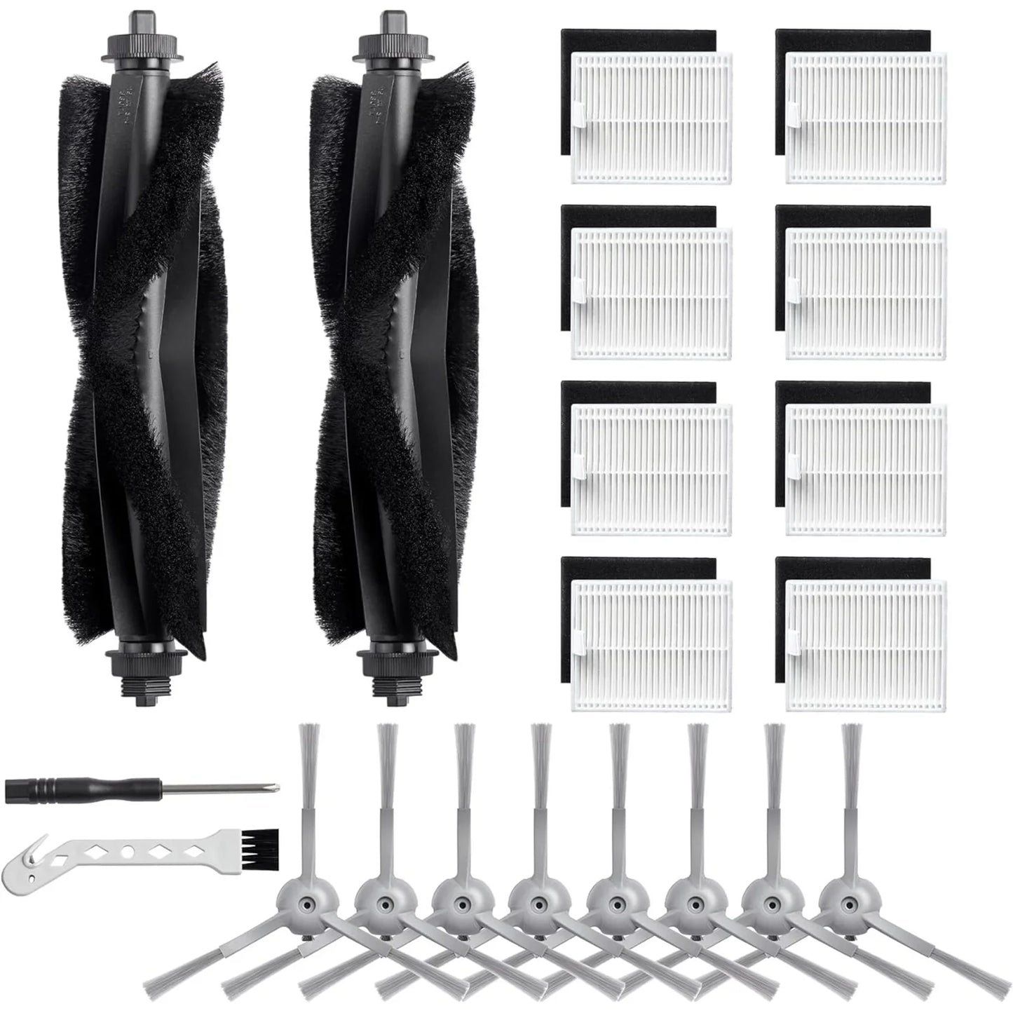 Replacement Parts for eufy L60 eufy L50 Robot Vacuum, Replacement Accessories Kit Include 2 Roller Brushs, 8 HEPA Filters, 8 Side Brushs, 1 Clean Tool and 1 Screwdriver