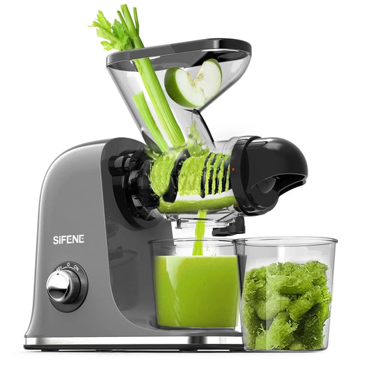 SIFENE 100W Cold Press Juicer Machine, Compact Design, Quiet Motor, Easy Clean, Gray, New