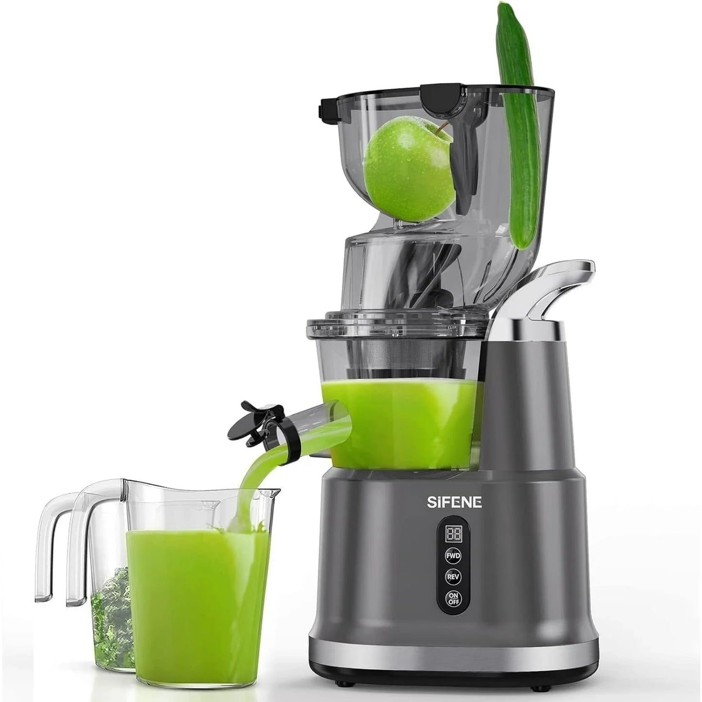 SIFENE 200W Cold Press Juicer Machine, 83mm Wide Chute, High Yield, Easy Clean, Gray