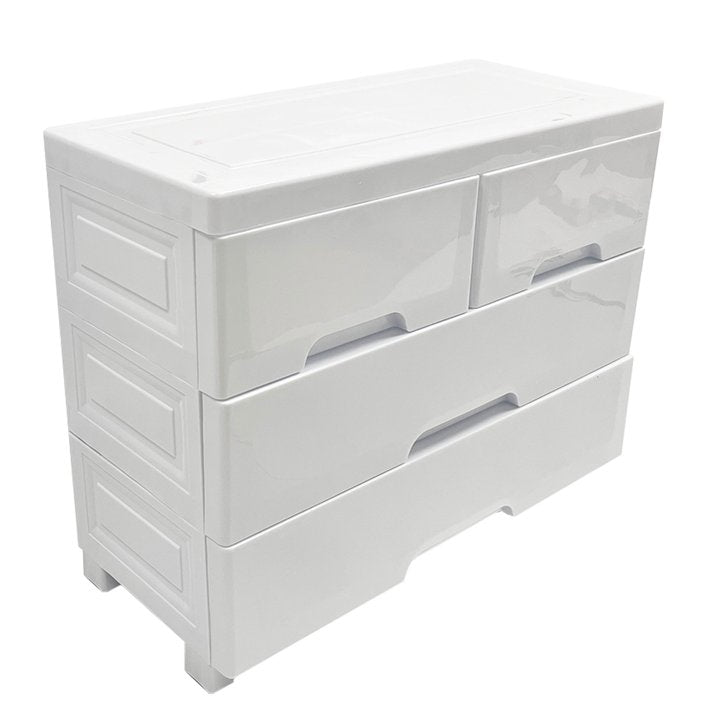 SUSUZI 4 Drawer Plastic Storage Nightstand, White,22"W x 12"D x 20"H