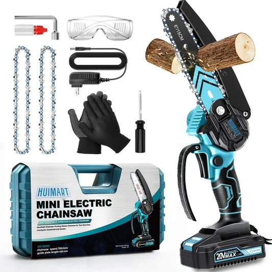 SUSUZI 8 Inch Cordless Pruning Chainsaw, 21 V Cordless Handheld Chain Saw with 2 x 2000mAh Batteries