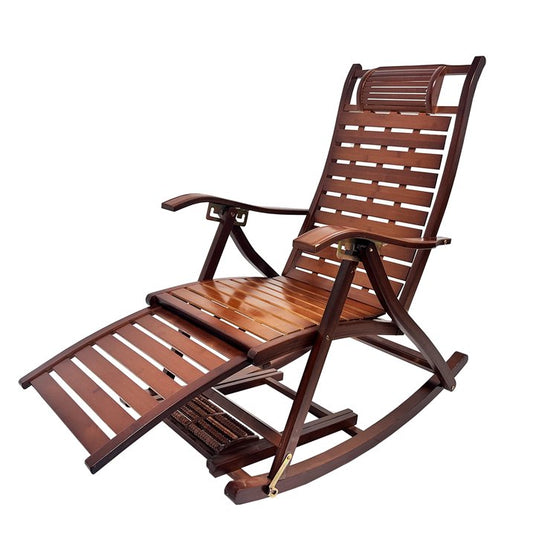 SUSUZI Folding Reclining Chair, Bamboo Rocking Chair for Indoor and Outdoor Patio Lawn,Supports Up to 300lbs, Brown