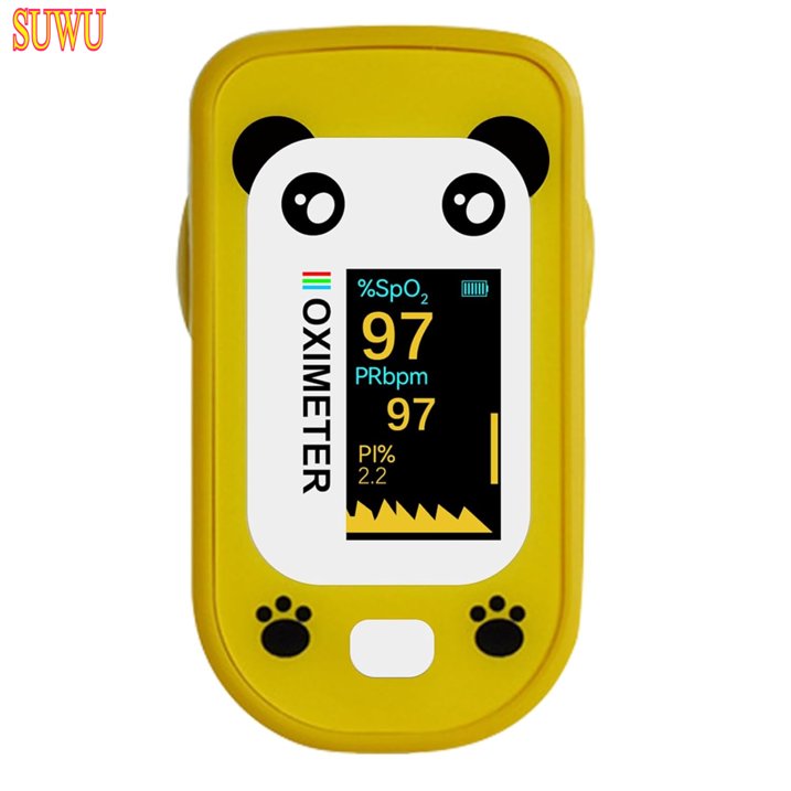 SUWU Pulse Oximeter, Rechargeable Oximeter for Kids  Children, Blood Oxygen Saturation, Pulse Rate Monitor, Cute Cartoon Design, USB C Charging,Yellow