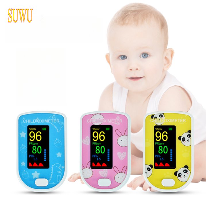 SUWU Pulse Oximeter, Rechargeable Oximeter for Kids  Children, Blood Oxygen Saturation, Pulse Rate Monitor, Cute Cartoon Design, USB C Charging,Blue