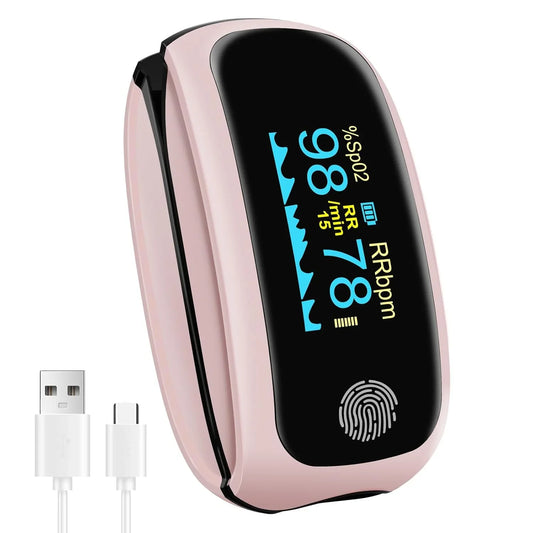 SUWU Pulse Oximeter Rechargeable, Oxygen Monitor Fingertip, Pulse Oximeter with Respiration, Respiratory Rate Monitor, Oximetry for Athletic Aviation Wide Use (Pink)