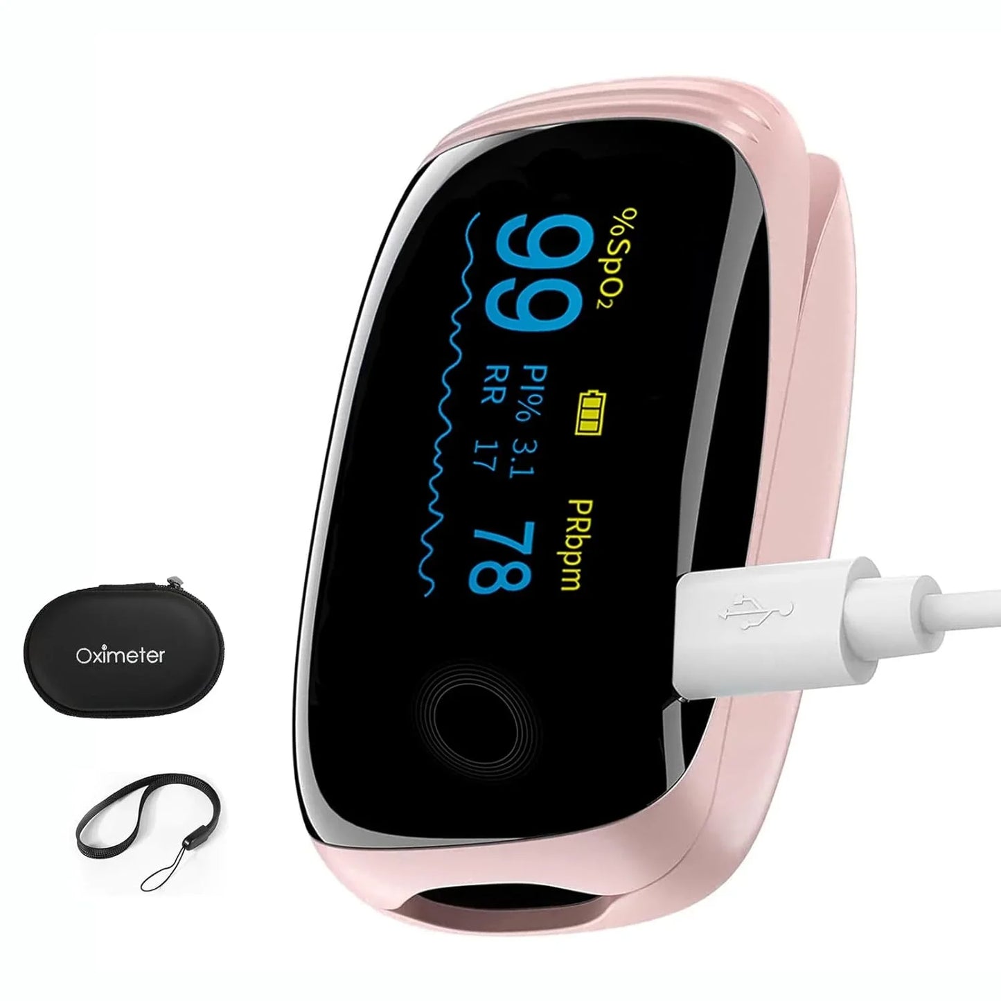 SUWU Rechargeable Pulse Oximeter Fingertip Oxygen Monitoring Fingertips with SpO2 Pulse Rate and PI RR OLED Precision Rapid Oximeter SpO2 Readings Outdoor Sports Home (Pink)