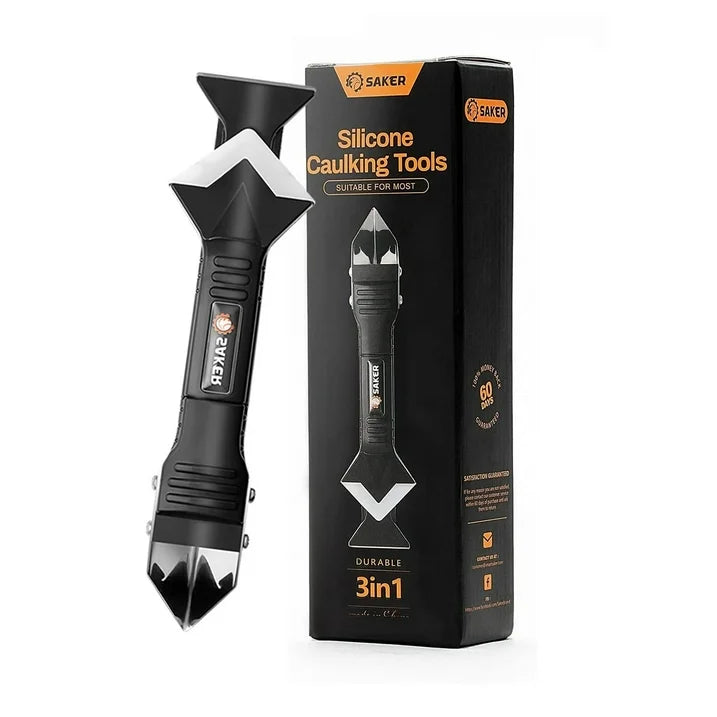 Saker 3 in 1 Silicone Caulking Tool, 5 Replaceable Silicone Pads, For Bathroom, Kitchen, Floor, Window, Sink Joints (Black)
