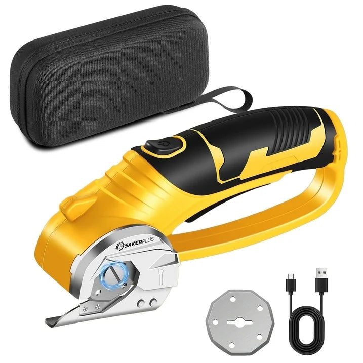 Saker 4V Max Cordless Electric Scissors, Lightweight, Rechargeable Scissors with Safety Lock, LED Light, 220RPM Cutting Speed for Cardboard, Fabric, Leather, Plastic  More