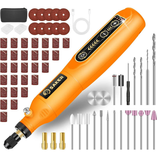 Saker Cordless Rotary Tool, 5 Speed, 3.7V Power Rotary Tools Kit with 61 Accessories for Engraving, Drilling, Sanding, Grinding, Polishing, Carving