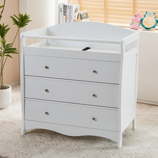 Sesslife Infant Changing Station with 3 Drawers, Baby Dresser With Changing Table Top for Nursery, Easy Assembly (White)