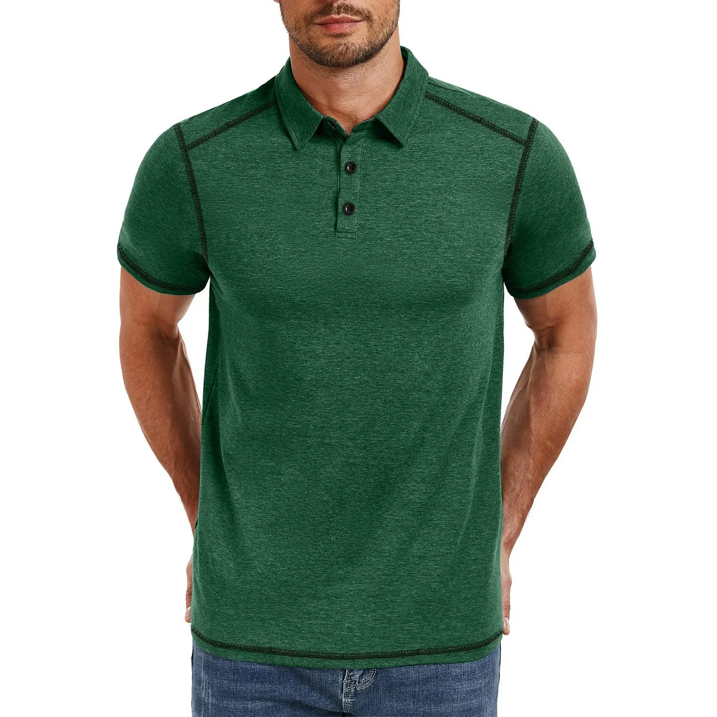 Thrilos Mens Polo Shirts Knit Short Sleeve Golf Shirts Casual Button Down T Shirts Solid Color Slim Fit Tops