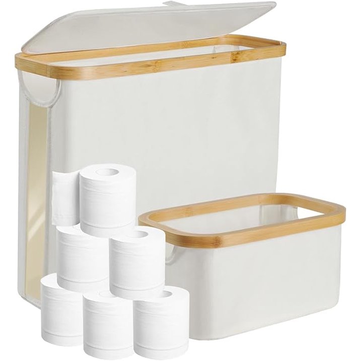 Toilet Paper Storage 2Pc,Toilet Paper Holder with Storage,Large Capacity Regular 20 Rolls or 15 Mega Rolls