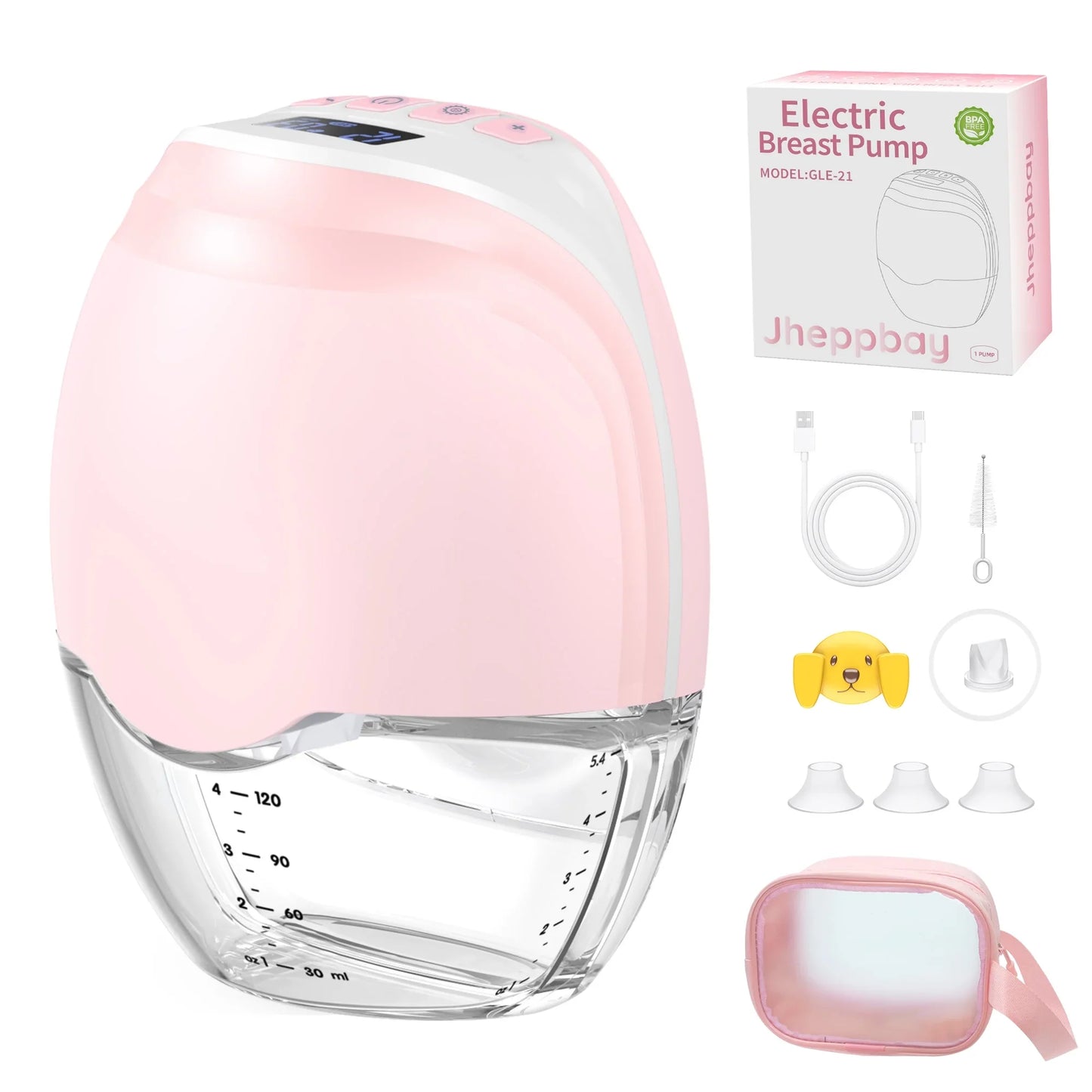 Jheppbay Electric Portable Hands-Free Breast Pump - All-in-One Electric Breast Pump with 3 Modes and 12 Levels, BPA-Free, Painless,with 17 mm/21 mm Flange,1 Pack(Pink)