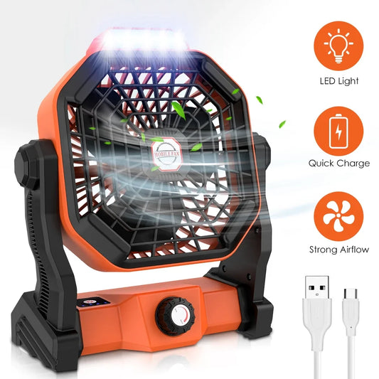 Uarter Camping Fans for Tent 10 inch Stepless USB Rechargeable Fan 5000mAh Battery with Outdoor LED Light, 270 Rotation, for Office,Bedroom,Outdoor