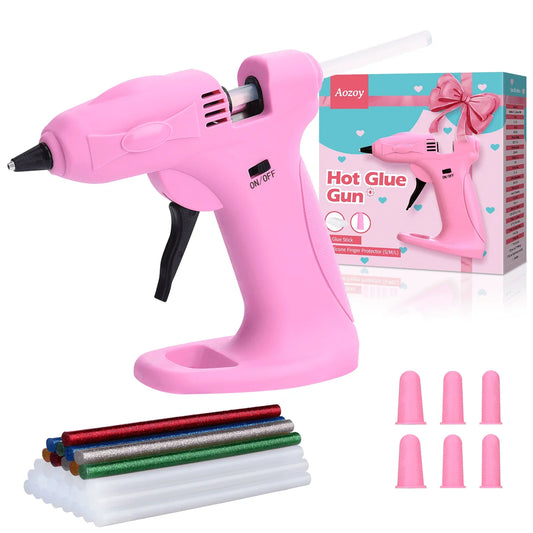 Uarter Hot Glue Gun Cordless Full Size 2600mAh USB Rechargeable LED Digital Hot Melt Glue Tool with Stand, 30 Glue Sticks  6 Finger Protectors  Pink