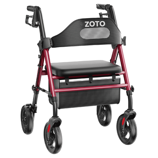ZOTO ZOTO Walkers for Seniors with Seat, Foldable Rollator Walker, Reinforced Aluminum Frame, Height Adjustable Lightweight Rolling Walker,RED,VR2