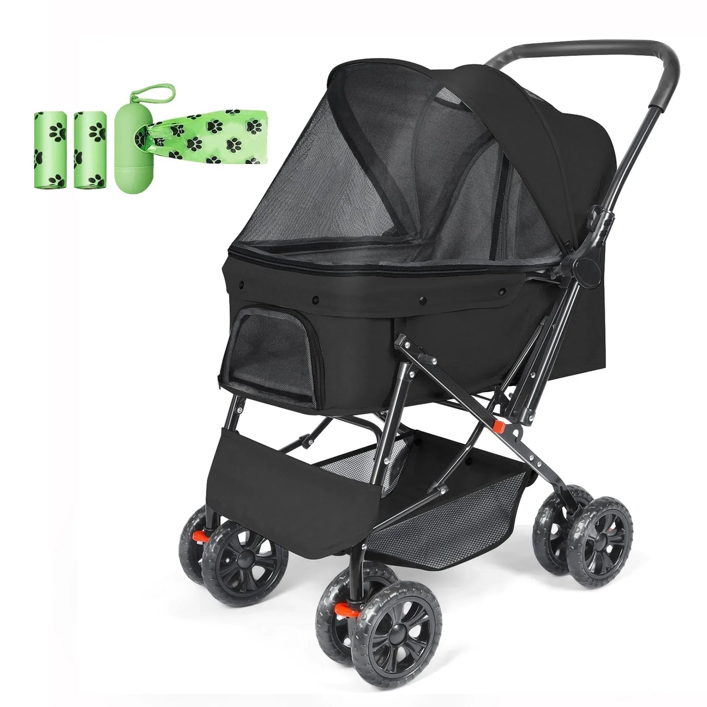 Wedyvko Pet Strollers with Reversible Handle for Small Medium Dogs with Mesh Windows, Removable Liner (Black)