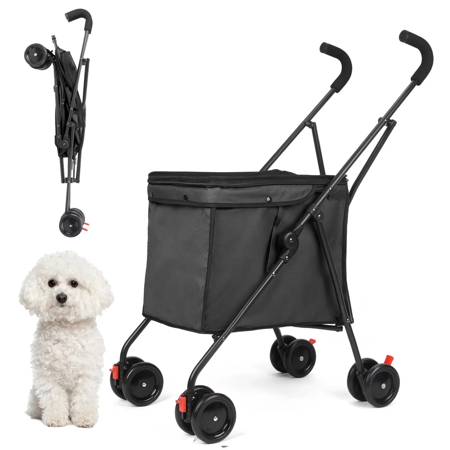 Wedyvko Pet Stroller with 4 Wheels,Series Folding Shopping Cart with Wheels, Grocery Cart with Removable Canvas with Cover, Lightweight Utility Cart for Groceries and Laundry,Black
