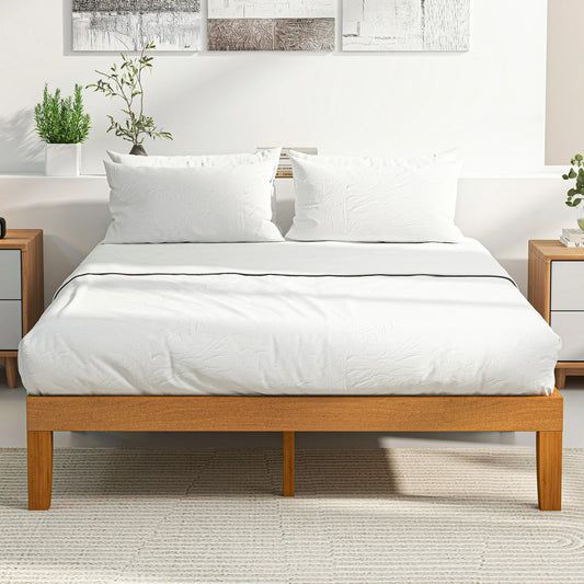 ZUNMOS 12 IN Full Size Solid Wood Bed Frame with Wood Slat Support, Sturdy, No Box Spring Needed, Natural Pine