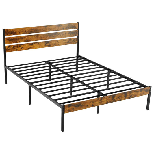 ZUNMOS Queen Size Metal Bed Frame with Headboard and Footboard, No Box Spring Needed, 800LBS Sturdy Slats Support, Noise Free for Bedroom, Brown