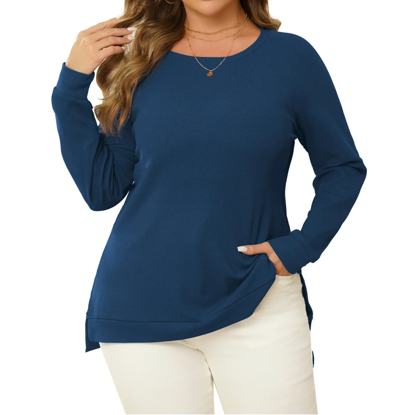 a.Jesdani Women Plus Size Sweatshirts Crew Neck Side Slit Soft Oversized Pollover Sweatshirts 2XL