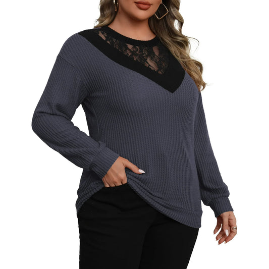 a.Jesdani Plus size Sweatshirts for Women Crewneck Casual Lace Patchwork Pullover Sweater 2xl