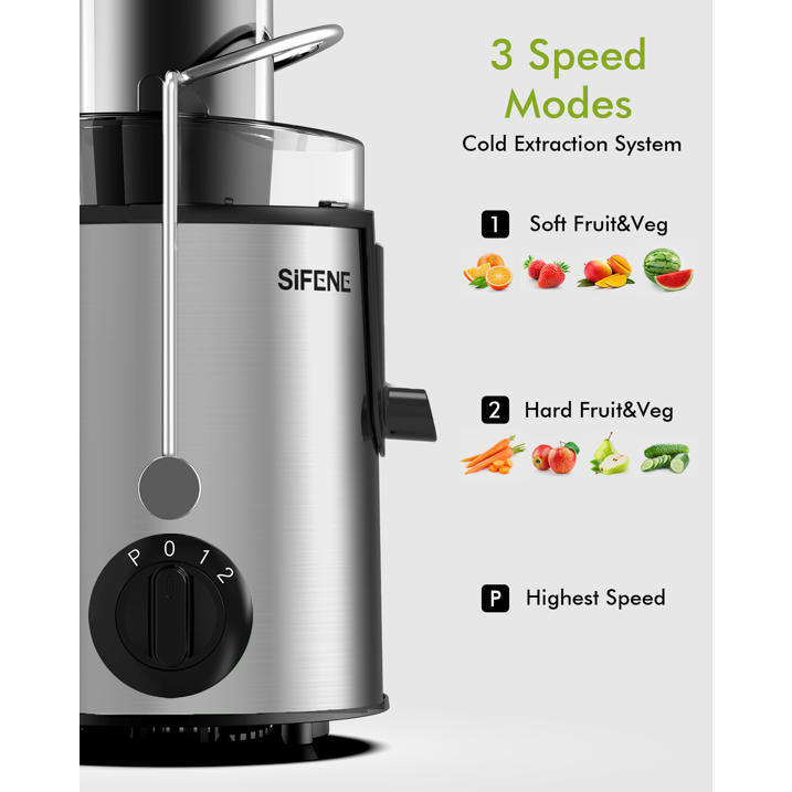SiFENE 400W Centrifugal Juicer Machine, 3 Wide Chute, 3 Speed Setting, Higher Nutrient Yeild, Easy to Clean, Silver