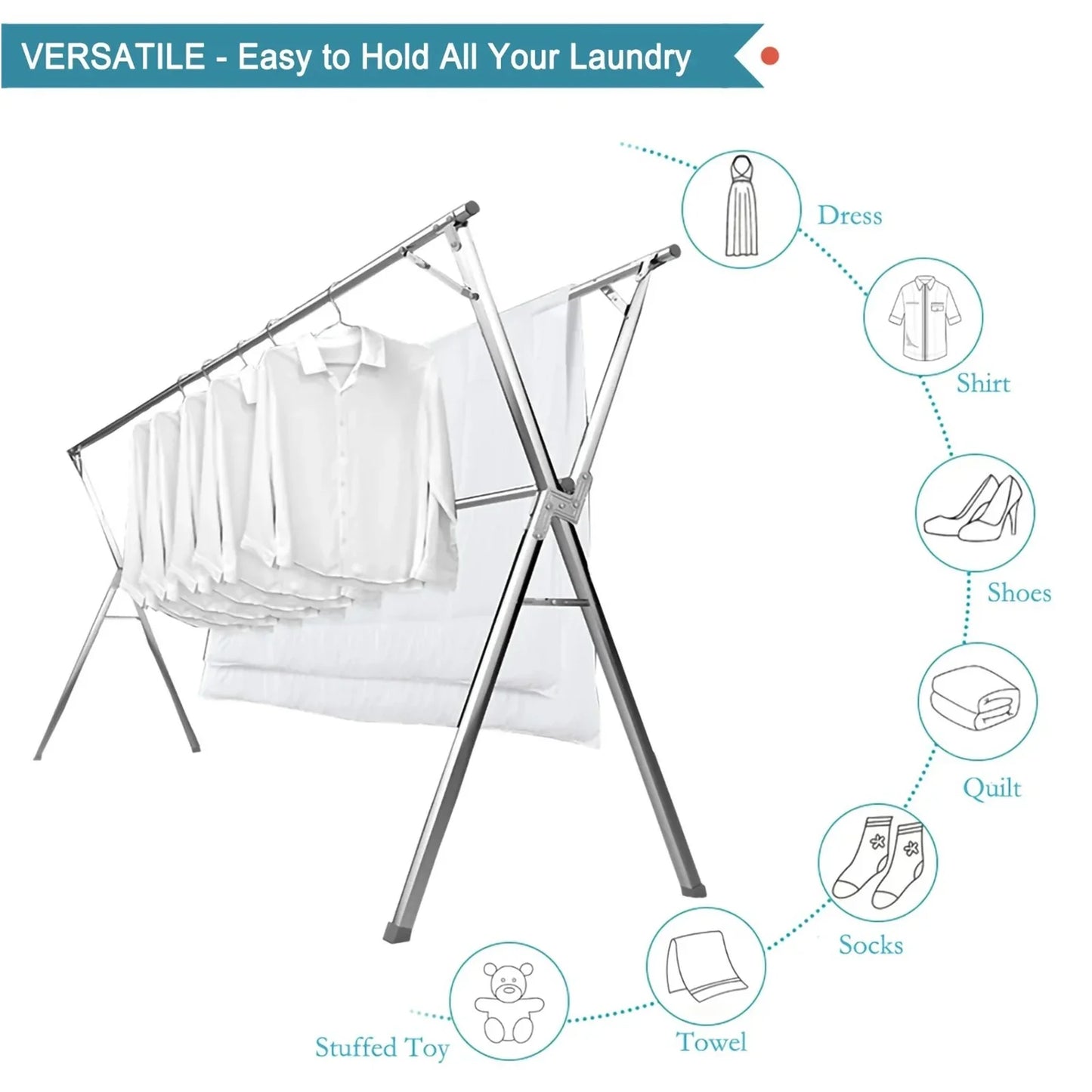 Susuzi 79 Inches Clothes Drying Rack, Stainless Steel Garment Rack Adjustable and Foldable Laundry Drying Rack