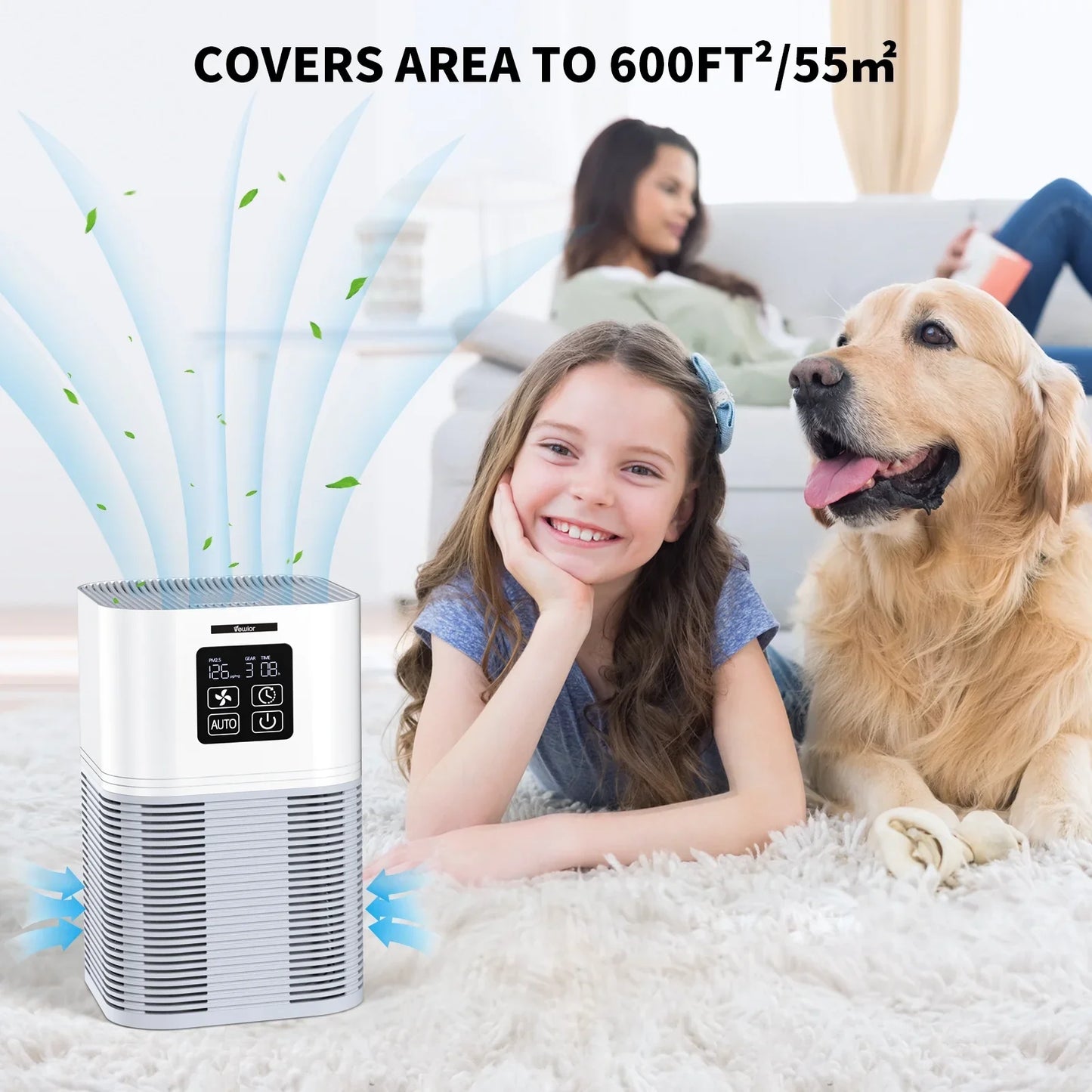 Home Air Purifier,Coverage up to 600 sq.ft, H13 True HEPA Filter, Fragrance Sponge, 6 Timers, Quiet Operation - Ideal for Pets, Dander, Odor, Dust, Smoke, Pollen