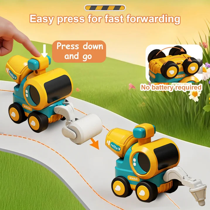 Construction Toys Set Of 4 Excavator Road Roller Bulldozer Pile Driver, Pressing Engineering Car Vehicles Toys for 3 5 Year Old Children Boys Girls Toddler Kids Christmas Birthday Gift Trucks Toy