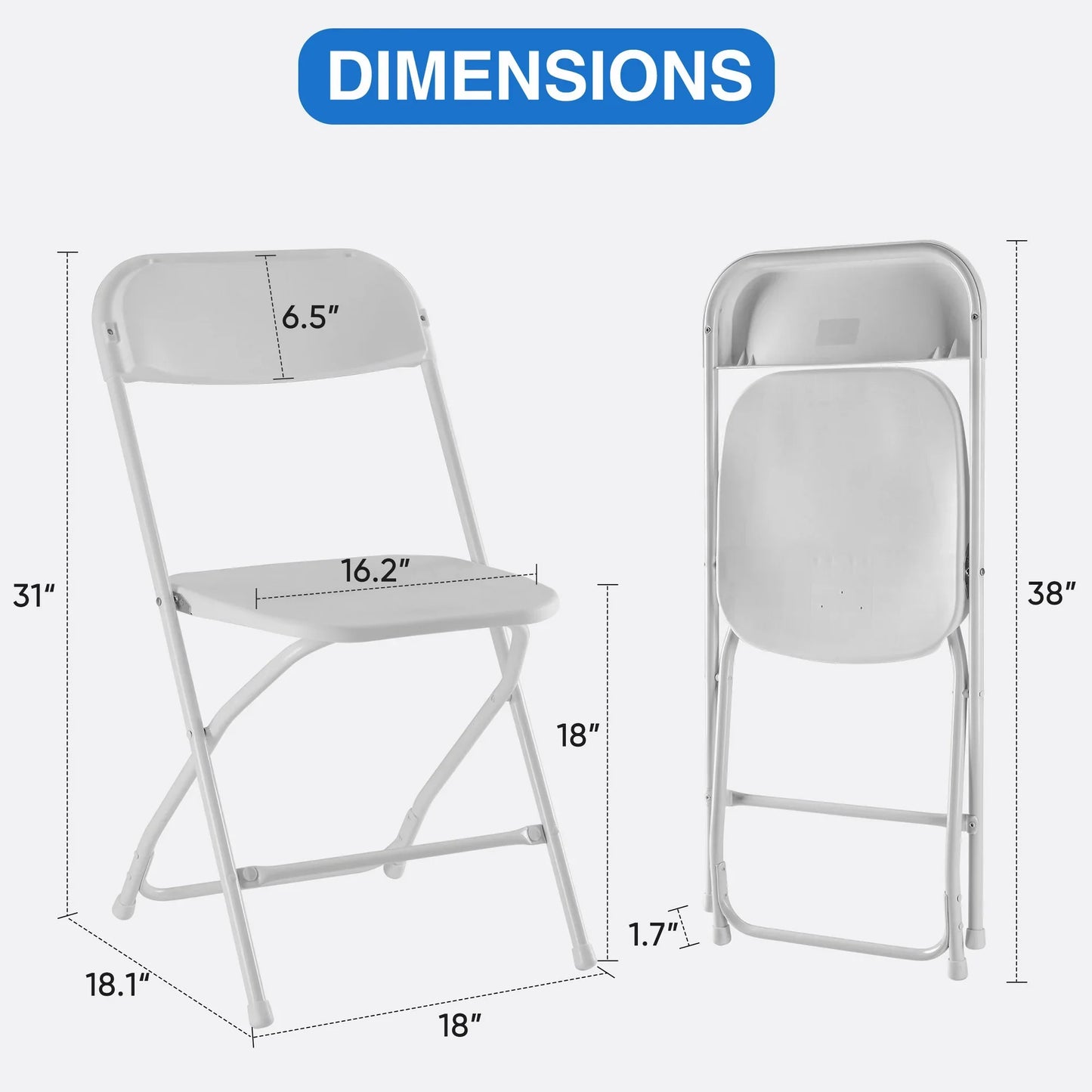 edx 4-Pack Folding Chair, Indoor Portable, Stackable for Events, Offices, Weddings and Restaurants, White