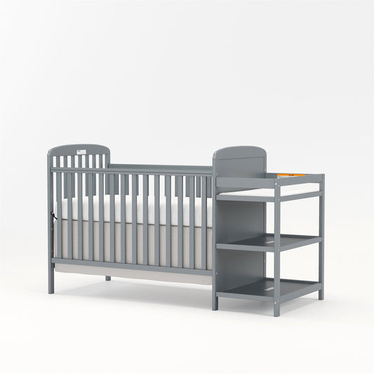 CASEMIOL 3-In-1 Convertible Crib and Detachable Changer, New Zealand Pinewood Baby Crib, Toddler Daybed Bed with 3 Heights, Non-Toxic Finish, Easy to Assemble, Stone Gray