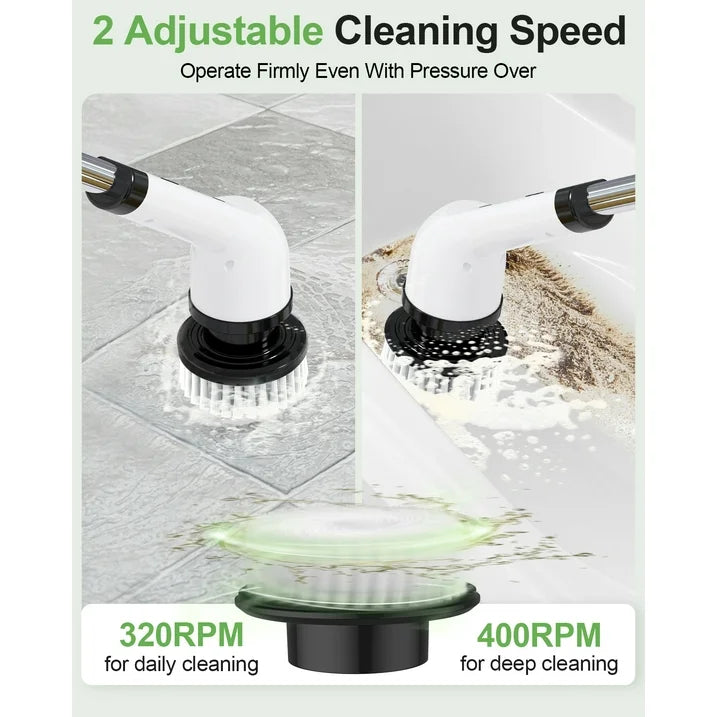 Electric Spin Scrubber, Cordless Cleaning Brush, Shower Scrubber with 9 Brush Heads 2H Power Dual Speed, Adjustable Extension Handle, IPX7 Waterproof for Tub Tile Floor Car-A