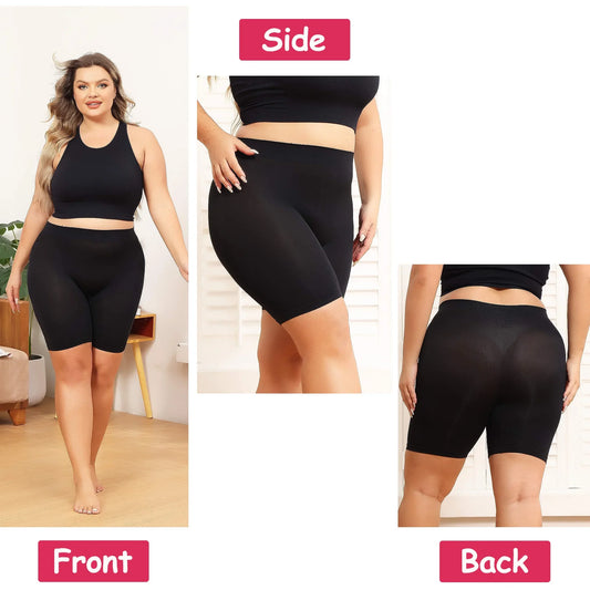 MANIFIQUE 3 Packs Plus Size Slip Shorts for Women Under Dress High Waisted Smoothing Shapewear Shorts