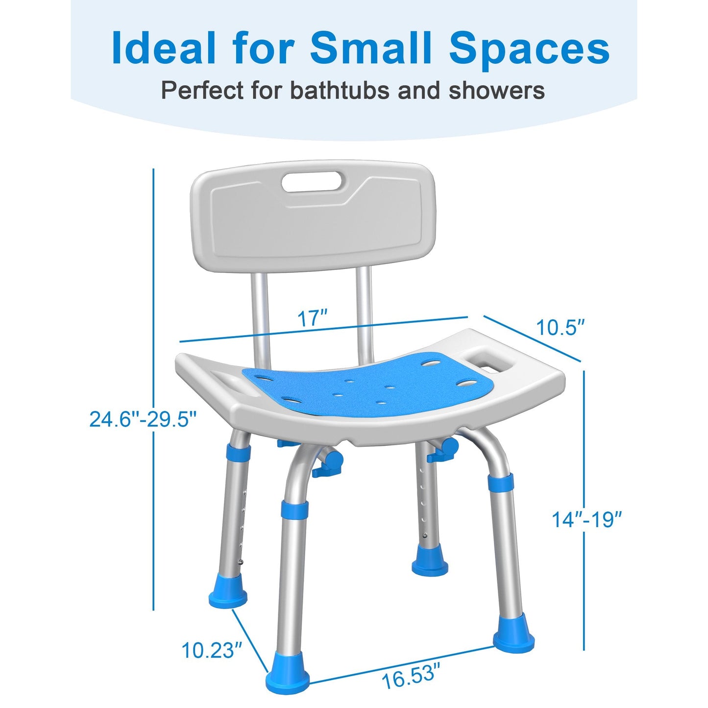 ZOTO Shower Chair with Back and EVA Padded, Height Adjustable Bathtub Bench Seat Transfer for Disabled, Seniors & Elderly, Tool-Free Assembly,VSHC10