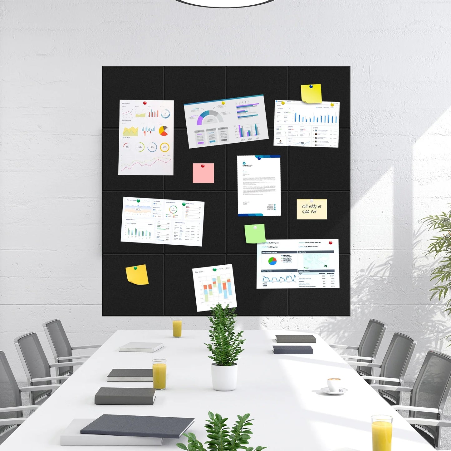 Sentryse Felt Tile Bulletin Board, 16 Pack Felt Wall Tiles with 100 Push Pins,10 Push Pin Clips, Sticky Notes, Large Alternative Cork Board for Walls Home Office, 47 X 47 inches