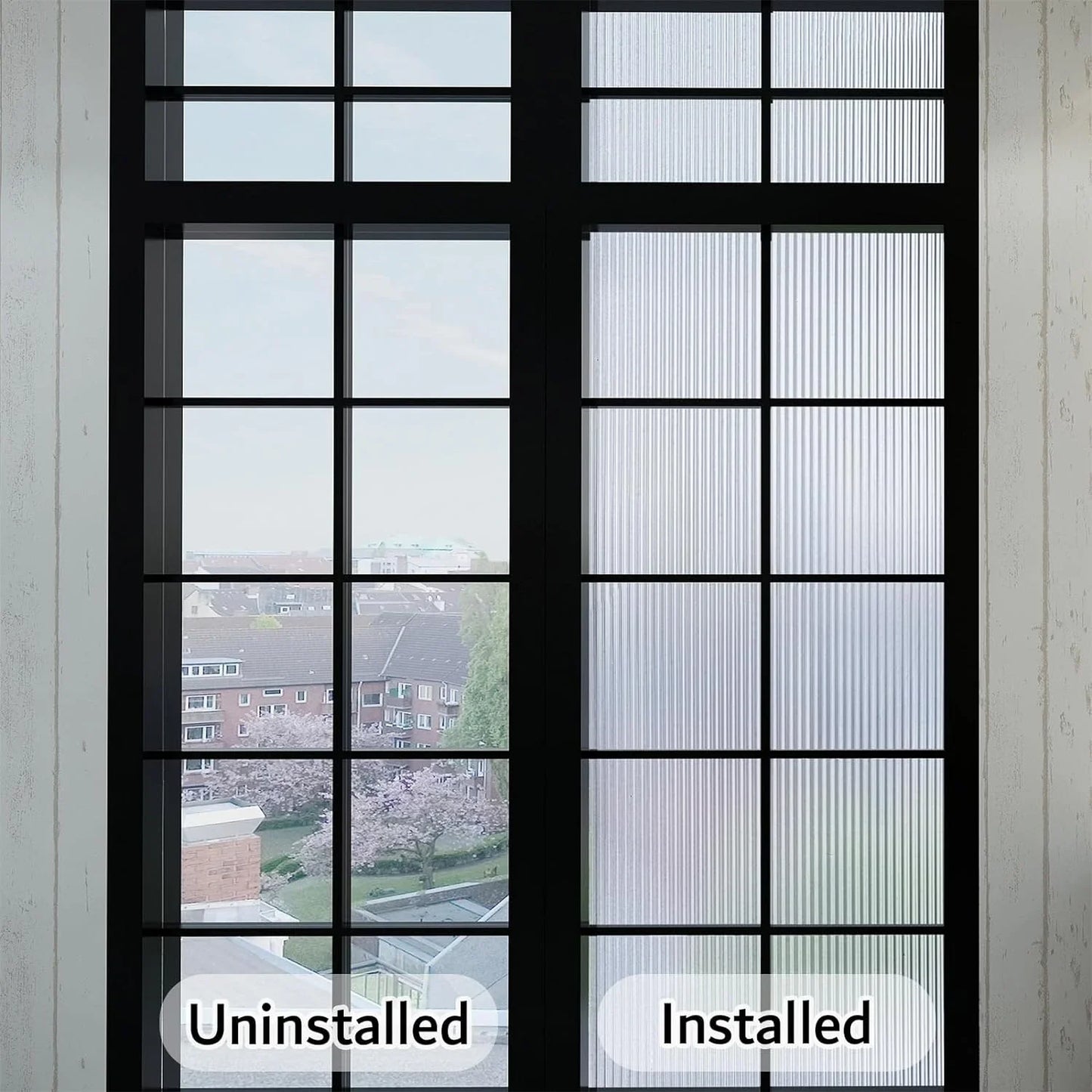 BSHAPPLUS 17.7"x78.7"Reeded Glass Window Privacy Film,Fluted Glass Window Film,Frosted Window Sticker,3D Window Decals Non Adhesive for Bathroom Living Room Office