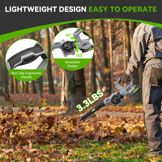Sentryse Leaf Blower 20V 190CFM 160MPH Electric Leaf Blower Cordless with 2 Batteries and Charger, 3 Speed Modes, 3 Blowing Nozzles for Lawn Care, Blowing Leaves, Patio