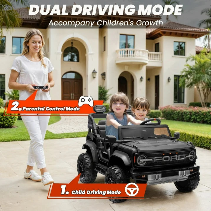 24V 2 Seater Ride on Cars for Big Kids, Licensed Ford Bronco Raptor Powered Ride on Toy Truck with Remote Control, Spring Suspension, Bluetooth, LED Light, Electric Car for Kids 3-8 Boys Girls, Black