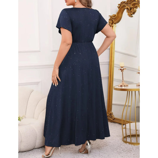 FOLUNSI Plus Size Formal Dresses Glitter V Neck Split Wedding Cocktail Long Evening Dress m-4x