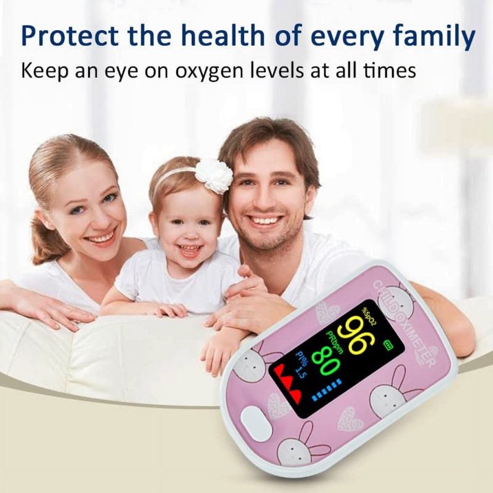 SUWU Pulse Oximeter, Rechargeable Oximeter for Kids  Children, Blood Oxygen Saturation, Pulse Rate Monitor, Cute Cartoon Design, USB C Charging,Blue