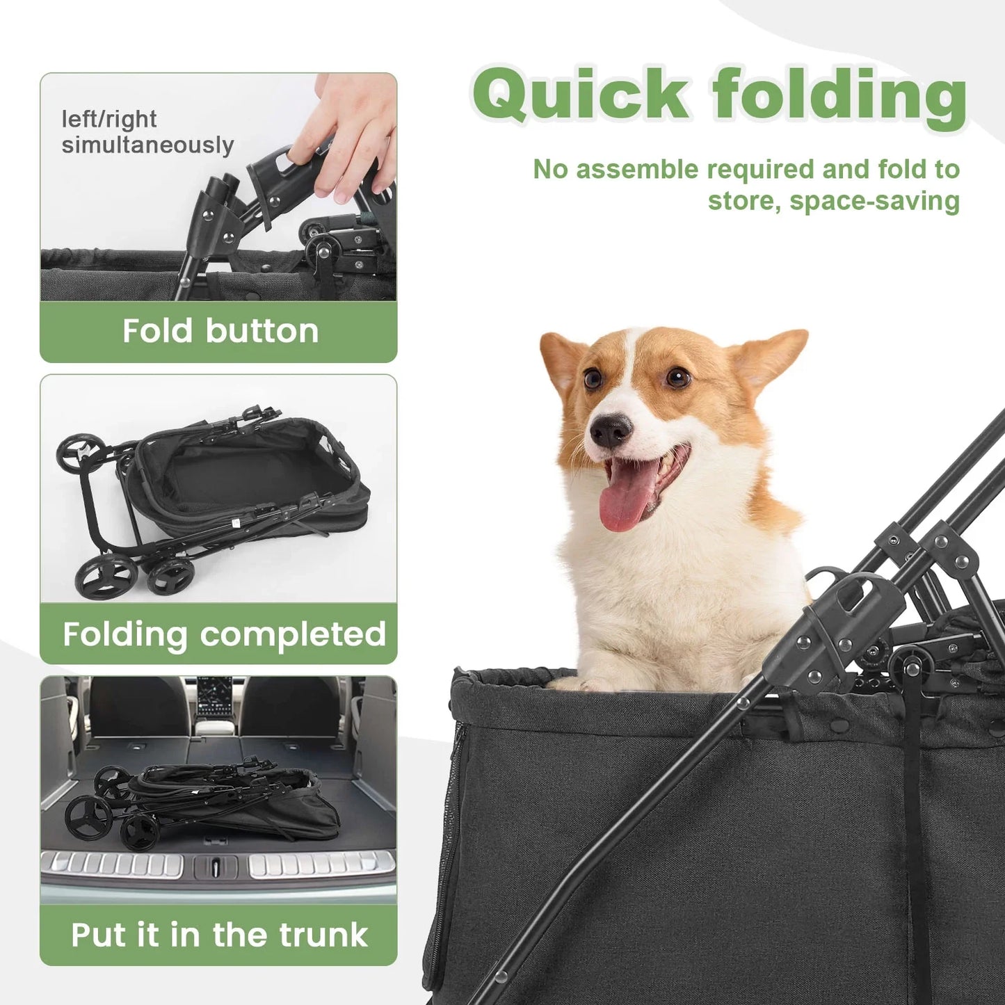 Wedyvko Pet Stroller, 4 Wheels Cat Dog Stroller Foldable Lightweight Dog Carrier Trolley Jogging Stroller,Black