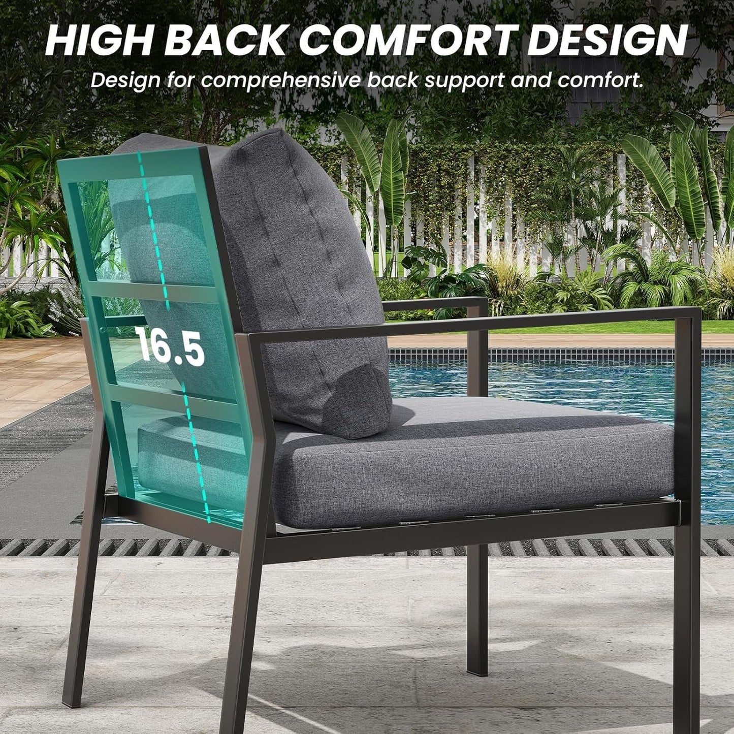 Farini Outdoor conversation sets, 4 Pieces Metal Patio Furniture Set with 2 Single Sofas, Loveseat & Coffee Table, for Garden, Backyard, Balcony (Dark Gray)