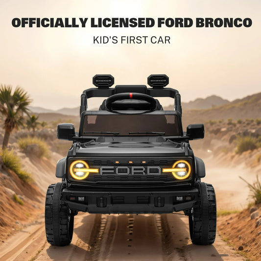 12V Ford Bronco Kids Ride on Cars with Parental Remote, Toddler Electric Ride on Toys Battery Powered with Soft Start, Kids Riding Toys with Headlights/Music/Bluetooth for Boys Girls Aged 3+, Black